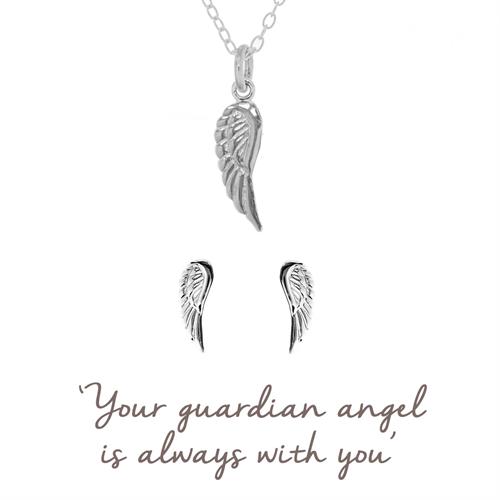 Buy Angel Wing Necklace & Earrings Gift Set | Sterling Silver